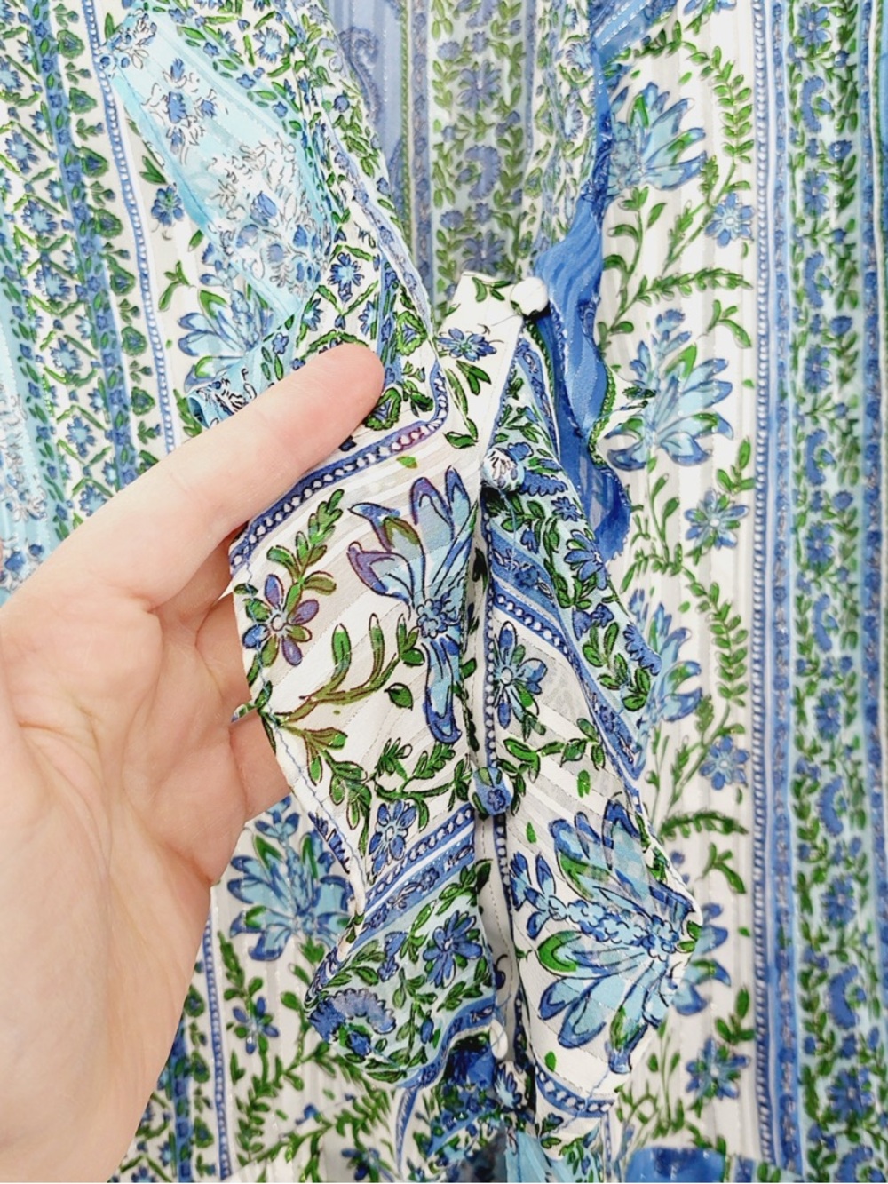 Zara Blouse Womens Medium Blue Green Floral Paisley Ruffle Boho Peplum Top P4775 - Picture 6 of 11